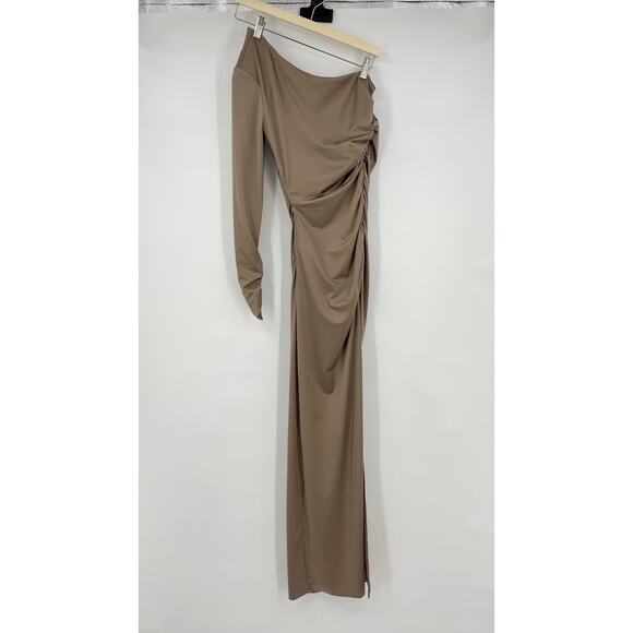 Michael Costello x REVOLVE | Gilly Maxi Dress in Taupe Jersey Asymmetric Gown XS - Picture 3 of 15